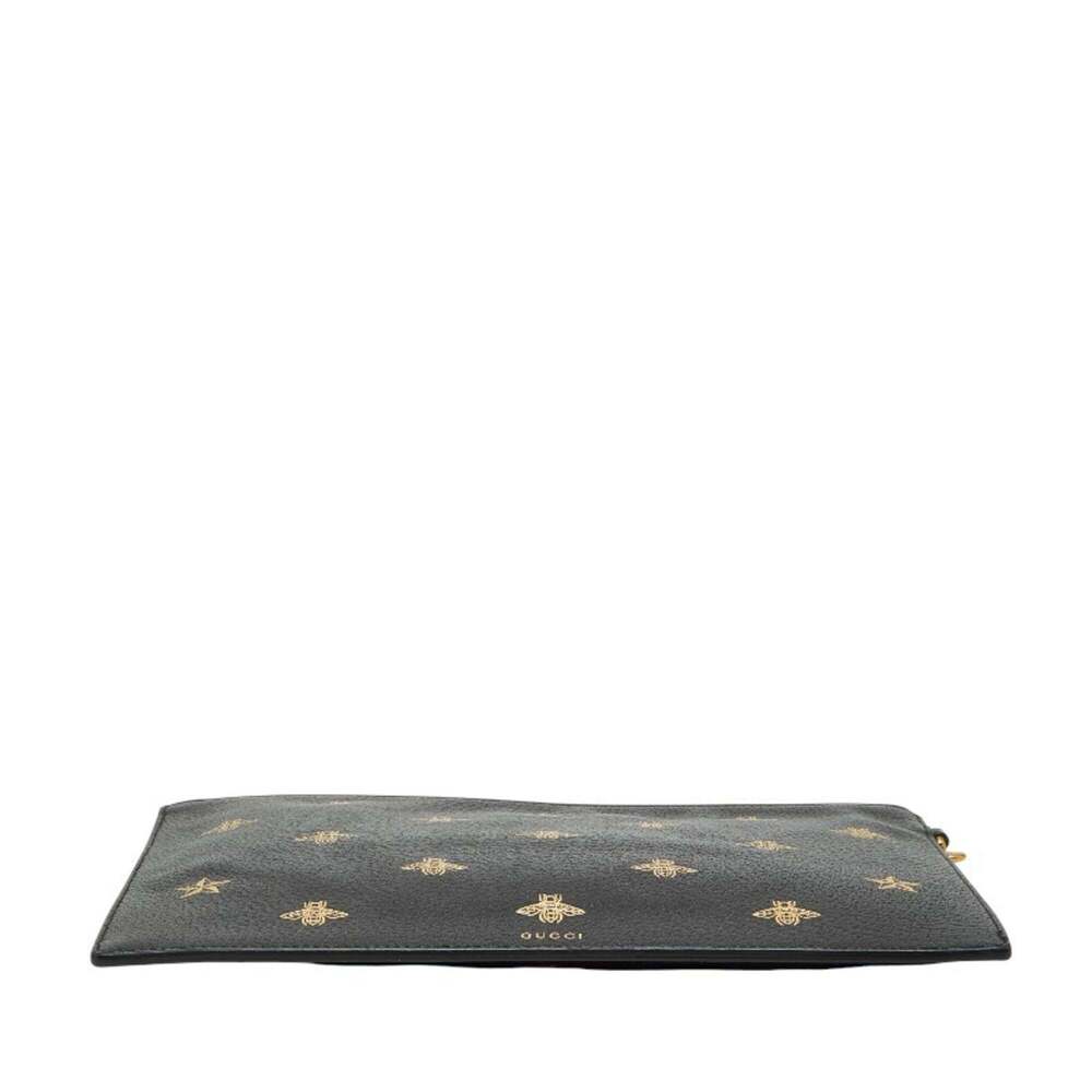 Gucci Beastar Clutch Bag/Second Bag 495066 Black/Gold Leather Women's GUCCI - Picture 3 of 10